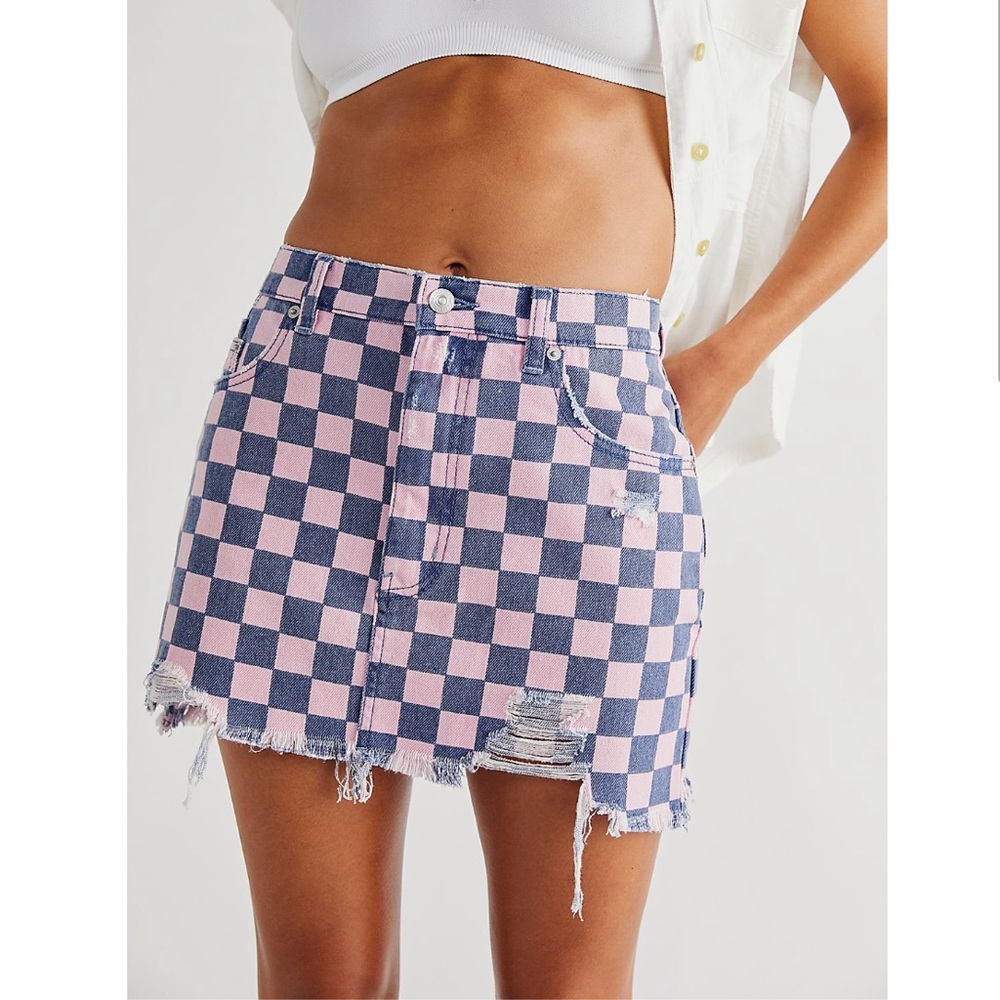 Elodie Denim Checkered Mini Skirt